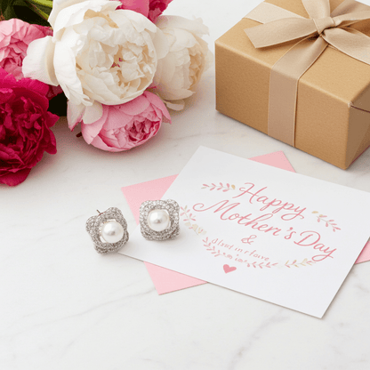 Pearl Post Earrings CZ - Nifty Decor & More