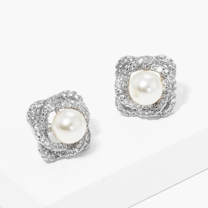 Pearl Post Earrings CZ - Nifty Decor & More