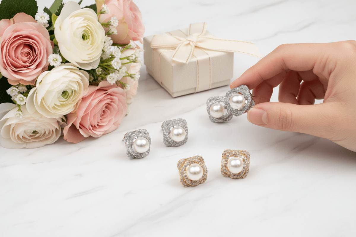 Pearl Post Earrings CZ - Nifty Decor & More