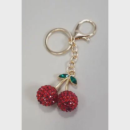 Pearlie Cherry Drop Keychain, Preppy Bag Charm with Leaf Accent, Stylish Purse Accessory, Gift for Her