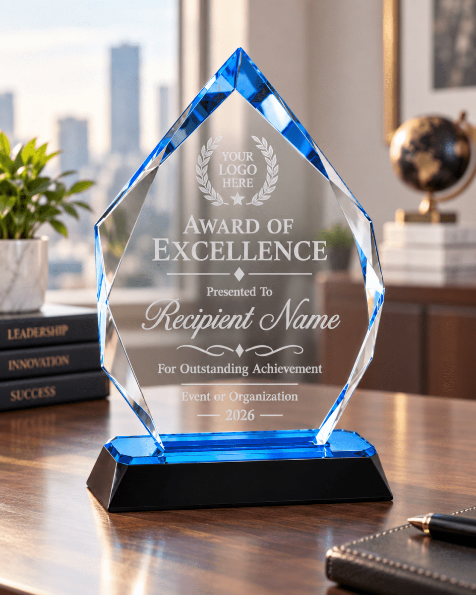 Personalized Blue Diamond Acrylic Award | Gift Box Included - Nifty Decor & More