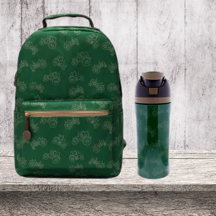 Personalized Boys Green Tractor Pattern Backpack Set | Backpack, Lunchbox & Tumbler - Nifty Decor & More