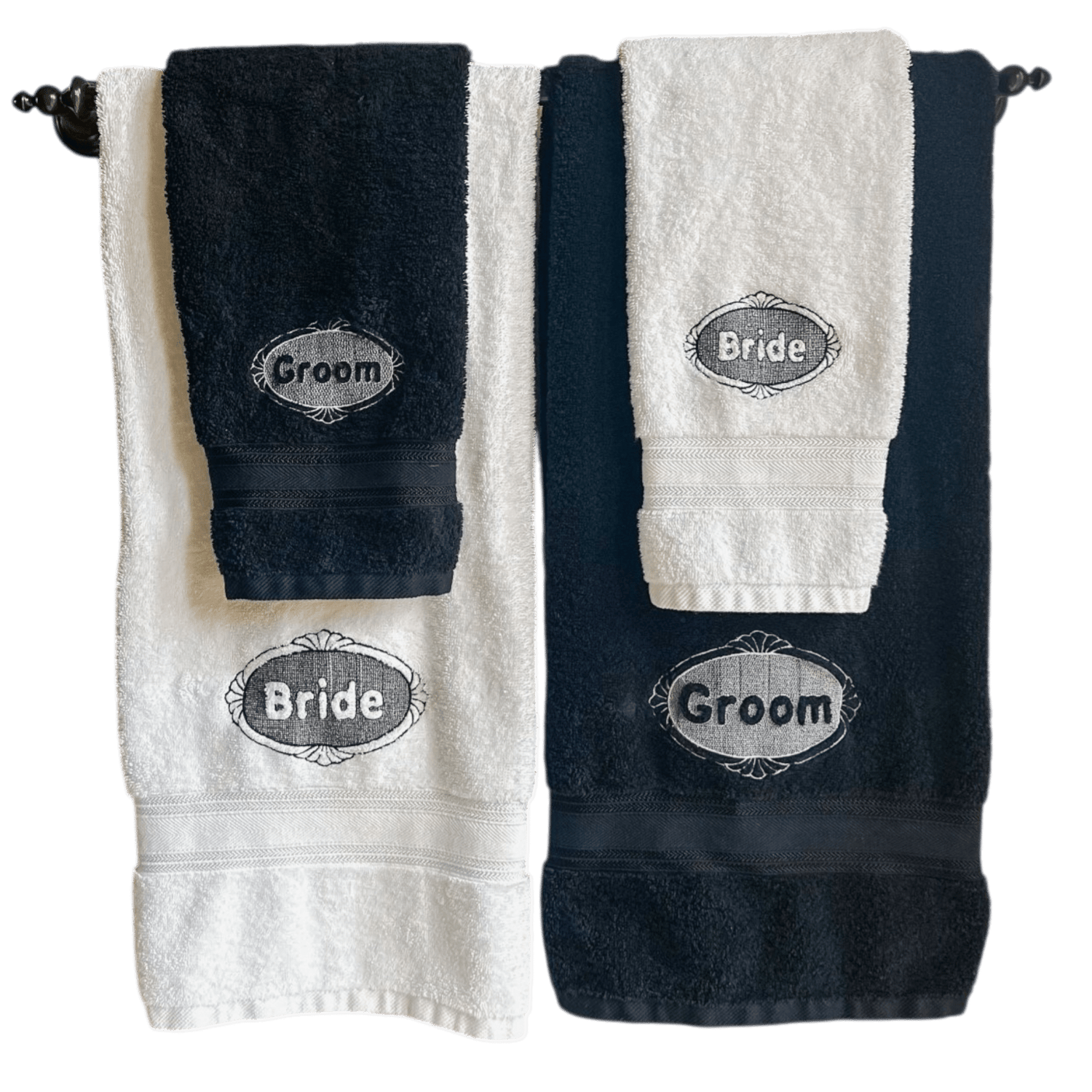 Personalized Bride and Groom Wedding Gift Towel Set Luxury Embroidered Monogrammed Bath Towels - Nifty Decor & More