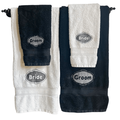 Personalized Bride and Groom Wedding Gift Towel Set Luxury Embroidered Monogrammed Bath Towels - Nifty Decor & More
