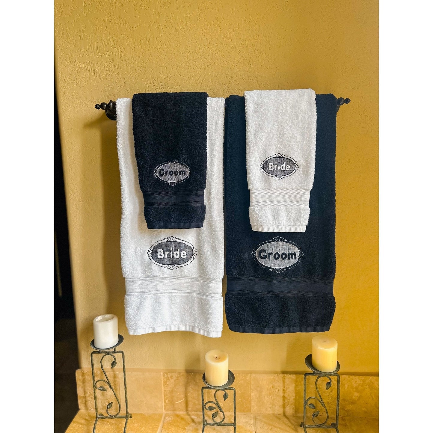 Personalized Bride and Groom Wedding Gift Towel Set Luxury Embroidered Monogrammed Bath Towels - Nifty Decor & More