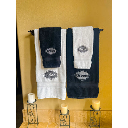 Personalized Bride and Groom Wedding Gift Towel Set Luxury Embroidered Monogrammed Bath Towels - Nifty Decor & More