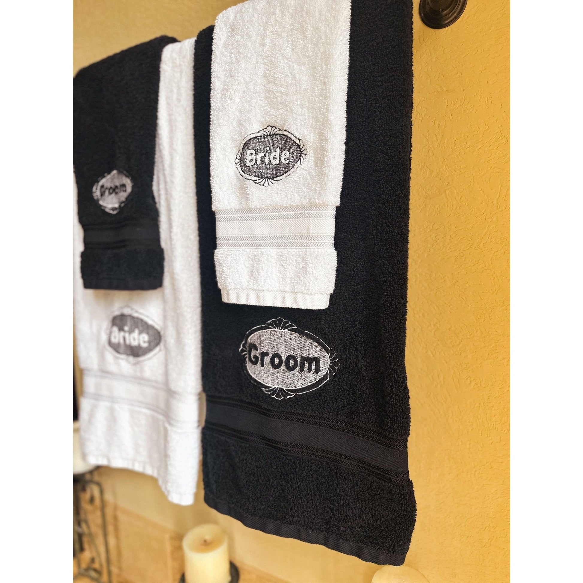 Personalized Bride and Groom Wedding Gift Towel Set Luxury Embroidered Monogrammed Bath Towels - Nifty Decor & More