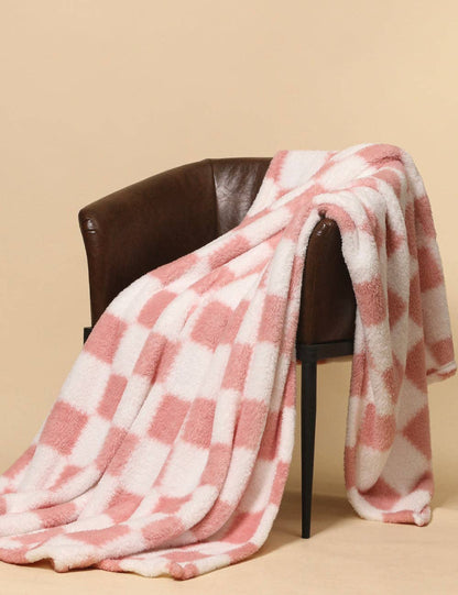 Personalized Checkered Fleece Blanket, Pink or Blue - Nifty Decor & More