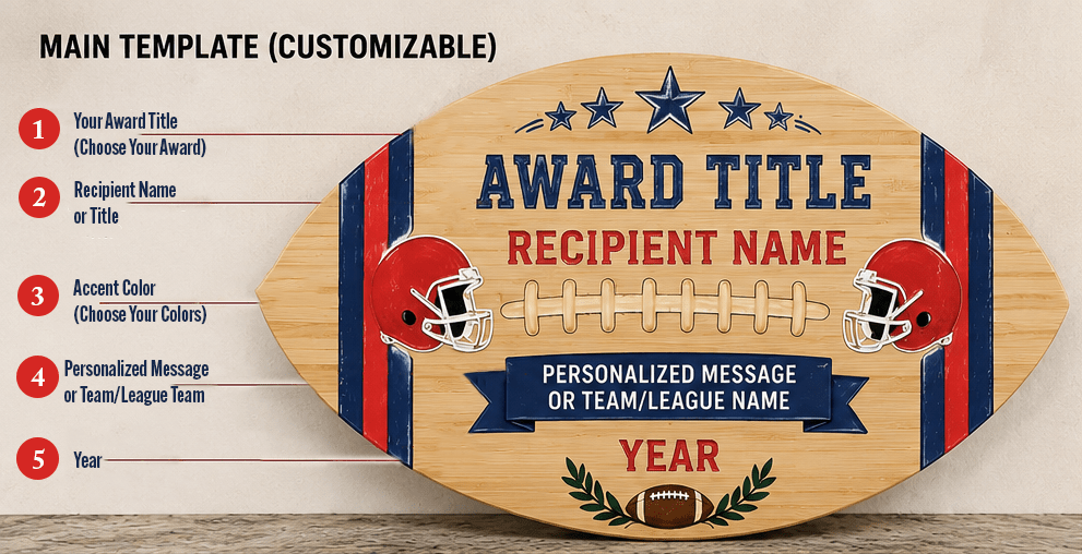 Personalized Football Award Bamboo Cutting Board | Fantasy Football, Coach & Team Awards - Nifty Decor & More