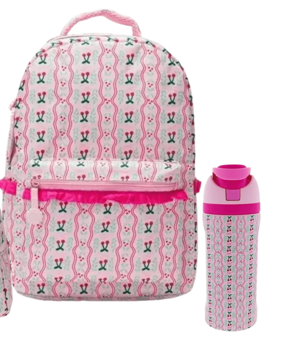 Personalized Girls Backpack Set | Cherry Embroidered Backpack, Lunch Box & Water Bottle | Custom Name School Bag (Copy) - Nifty Decor & More