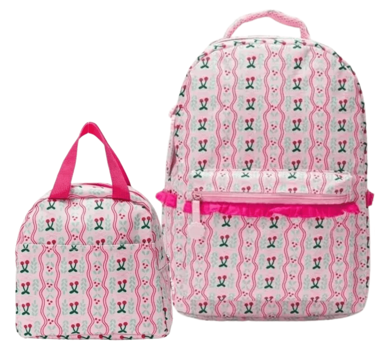 Personalized Girls Backpack Set | Cherry Embroidered Backpack, Lunch Box & Water Bottle | Custom Name School Bag (Copy) - Nifty Decor & More