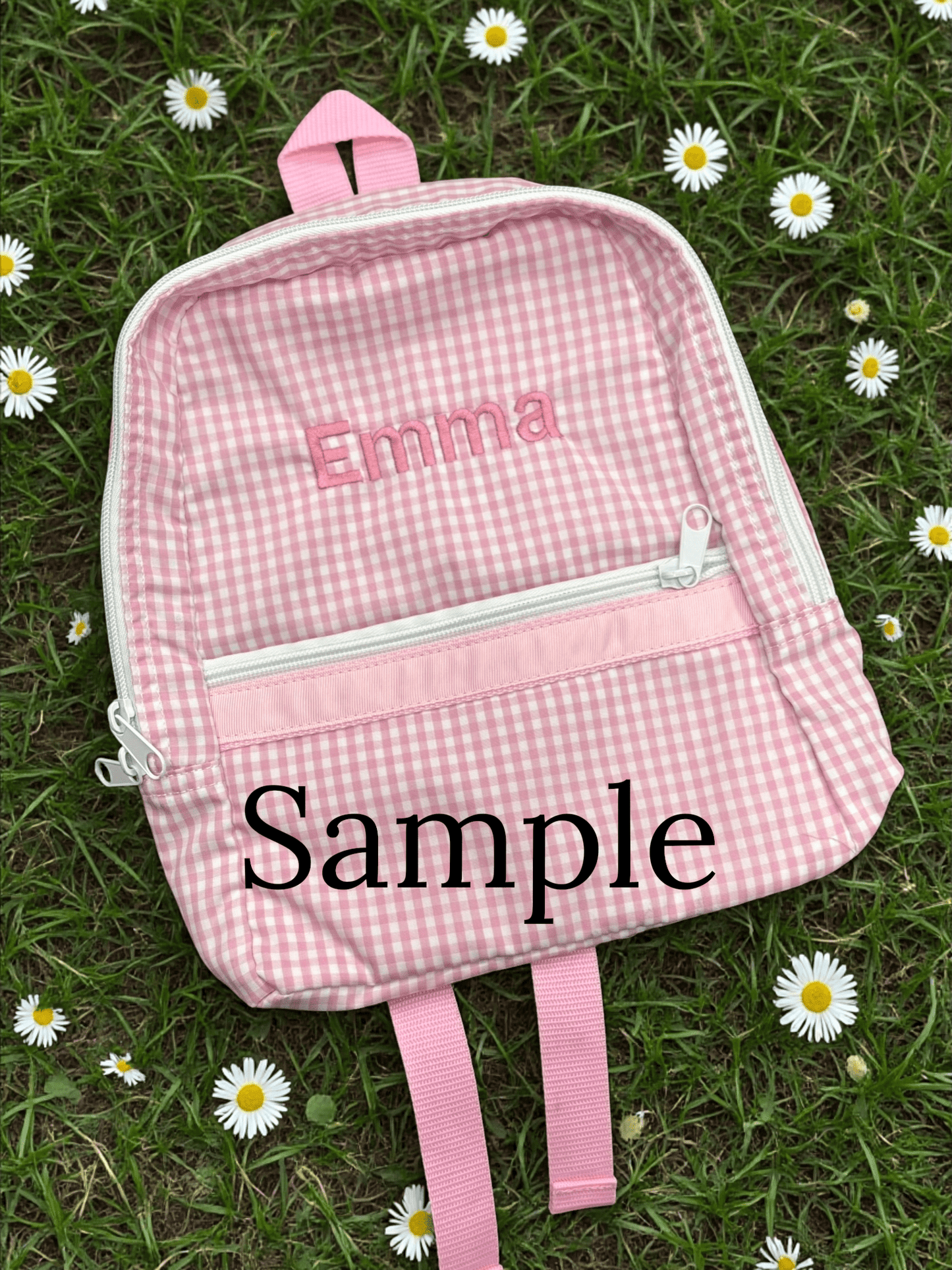 Personalized Girls Backpack Set | Cherry or Pink Gingham Embroidered Backpack, Lunch Box & Water Bottle | Custom Name School Bag - Nifty Decor & More