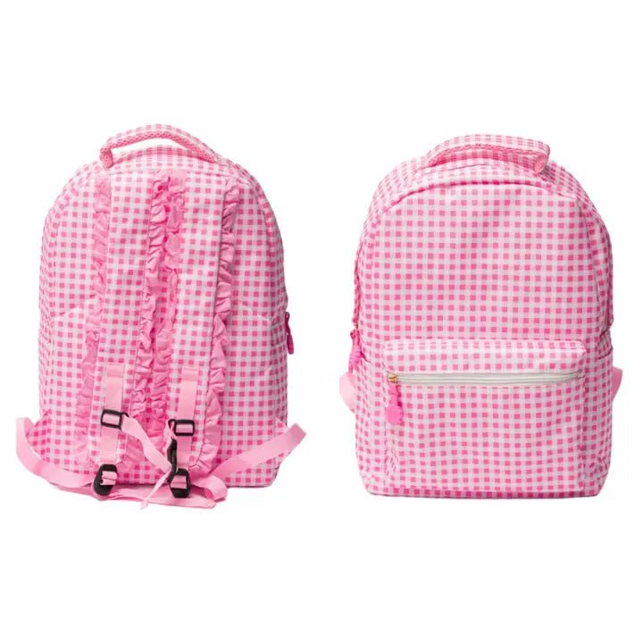 Personalized Girls Backpack Set | Cherry or Pink Gingham Embroidered Backpack, Lunch Box & Water Bottle | Custom Name School Bag - Nifty Decor & More