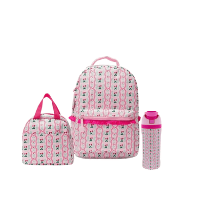 Personalized Girls Backpack Set | Cherry or Pink Gingham Embroidered Backpack, Lunch Box & Water Bottle | Custom Name School Bag - Nifty Decor & More