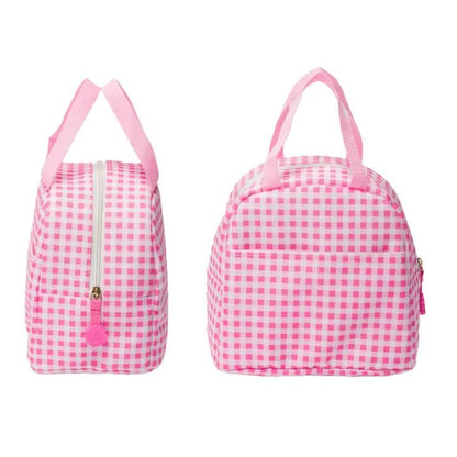 Personalized Girls Backpack Set | Cherry or Pink Gingham Embroidered Backpack, Lunch Box & Water Bottle | Custom Name School Bag - Nifty Decor & More