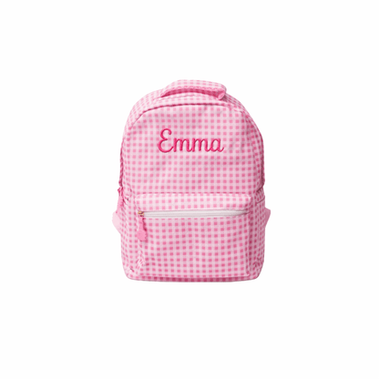 Personalized Girls Backpack Set | Cherry or Pink Gingham Embroidered Backpack, Lunch Box & Water Bottle | Custom Name School Bag - Nifty Decor & More