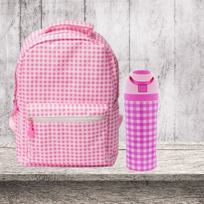 Personalized Girls Backpack Set | Pink Gingham Embroidered Backpack, Lunch Box & Water Bottle | Custom Name School Bag - Nifty Decor & More