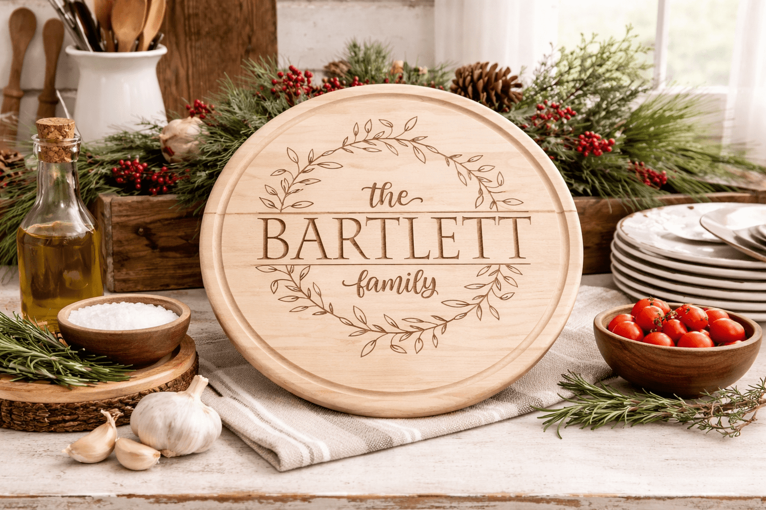 Personalized Small Round Maple Cutting Board - Nifty Decor & More