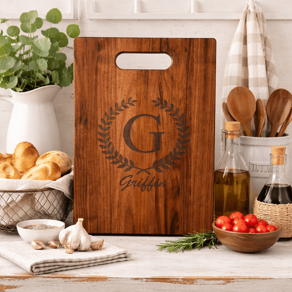 Personalized Walnut Cutting Board with Handle - Nifty Decor & More