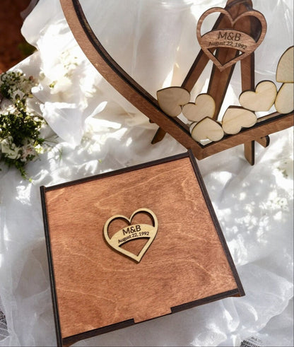 Personalized Wedding Acrylic Wooden Heart Keepsake | Custom Engraved Memory Box & Heart | Unique Guestbook Alternative & Anniversary Decor Supplies