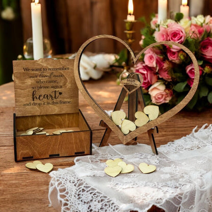Personalized Wedding Acrylic Wooden Heart Keepsake | Custom Engraved Memory Box & Heart | Unique Guestbook Alternative & Anniversary Decor - Nifty Decor & More