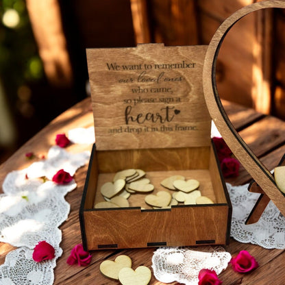 Personalized Wedding Acrylic Wooden Heart Keepsake | Custom Engraved Memory Box & Heart | Unique Guestbook Alternative & Anniversary Decor Supplies