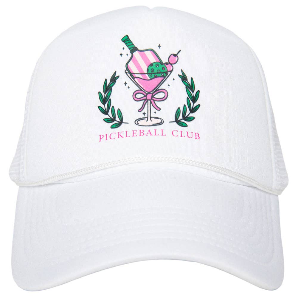 Pickleball Club Martini Foam Trucker Cap, Chic Girly Summer Hat, Fun Outdoor Sun Protection, Trendy Gift for Her Trucker Hats White