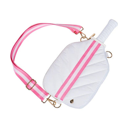 Pickleball Hydrosling Bag With Removable Racquet Cover - White Ripstop With Stripe - Nifty Decor & More