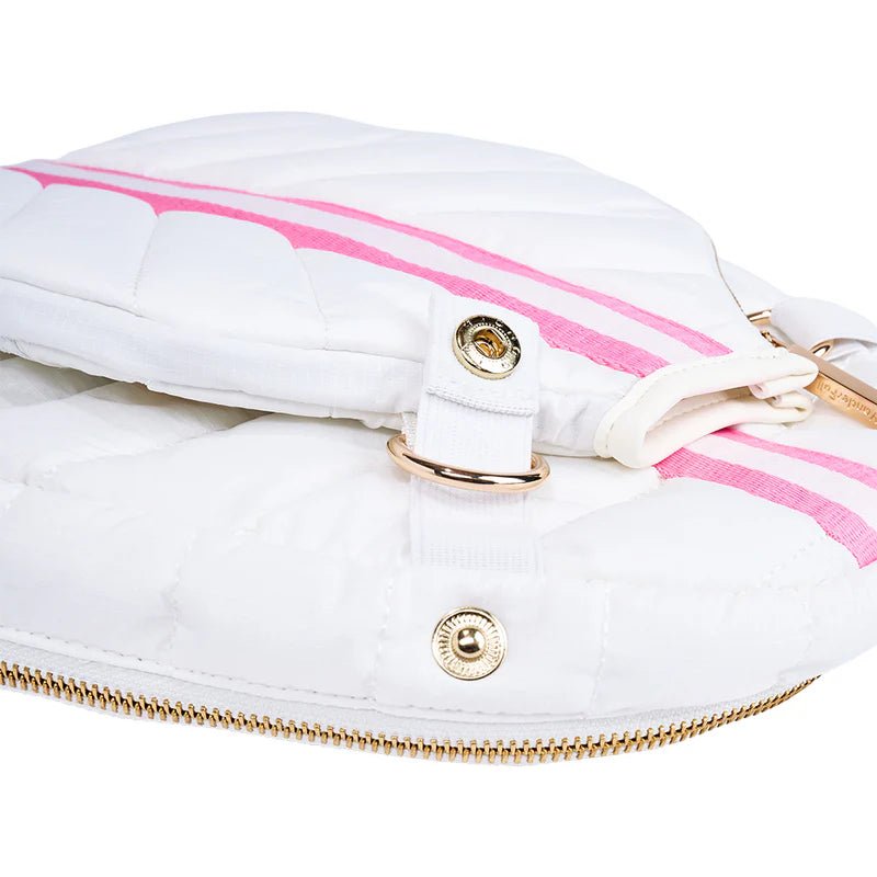 Pickleball Hydrosling Bag With Removable Racquet Cover - White Ripstop With Stripe - Nifty Decor & More