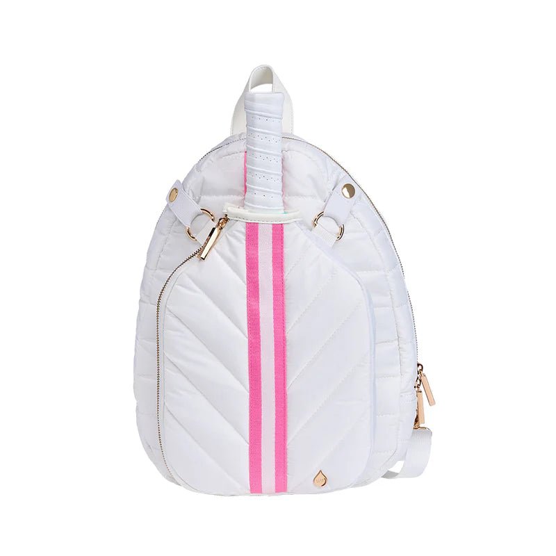 Pickleball Hydrosling Bag With Removable Racquet Cover - White Ripstop With Stripe - Nifty Decor & More