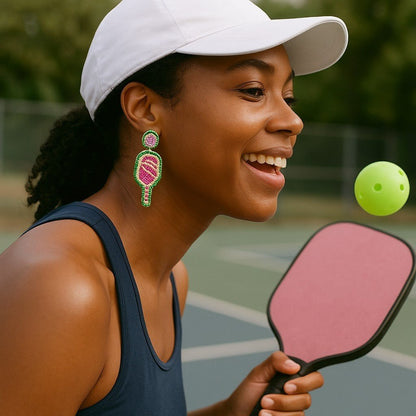 Pickleball Paddle Beaded Earrings, Vibrant and Unique Sports Accessories, Ideal Gift for Active Women Pickleball Earrings