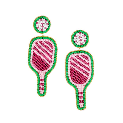 Pickleball Paddle Beaded Earrings, Vibrant and Unique Sports Accessories, Ideal Gift for Active Women Pickleball Earrings