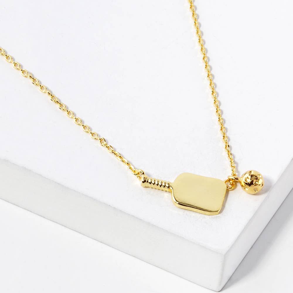 Pickleball Paddle Pendant Necklace, Handmade Gold - Dipped Brass, Hypoallergenic Jewelry for Sports Lovers, Gift for Pickleball Enthusiasts - Nifty Decor & More