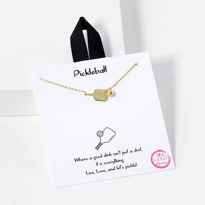 Pickleball Paddle Pendant Necklace, Handmade Gold-Dipped Brass, Hypoallergenic Jewelry for Sports Lovers, Gift for Pickleball Enthusiasts Necklace