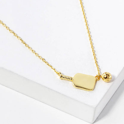 Pickleball Paddle Pendant Necklace, Handmade Gold-Dipped Brass, Hypoallergenic Jewelry for Sports Lovers, Gift for Pickleball Enthusiasts Necklace