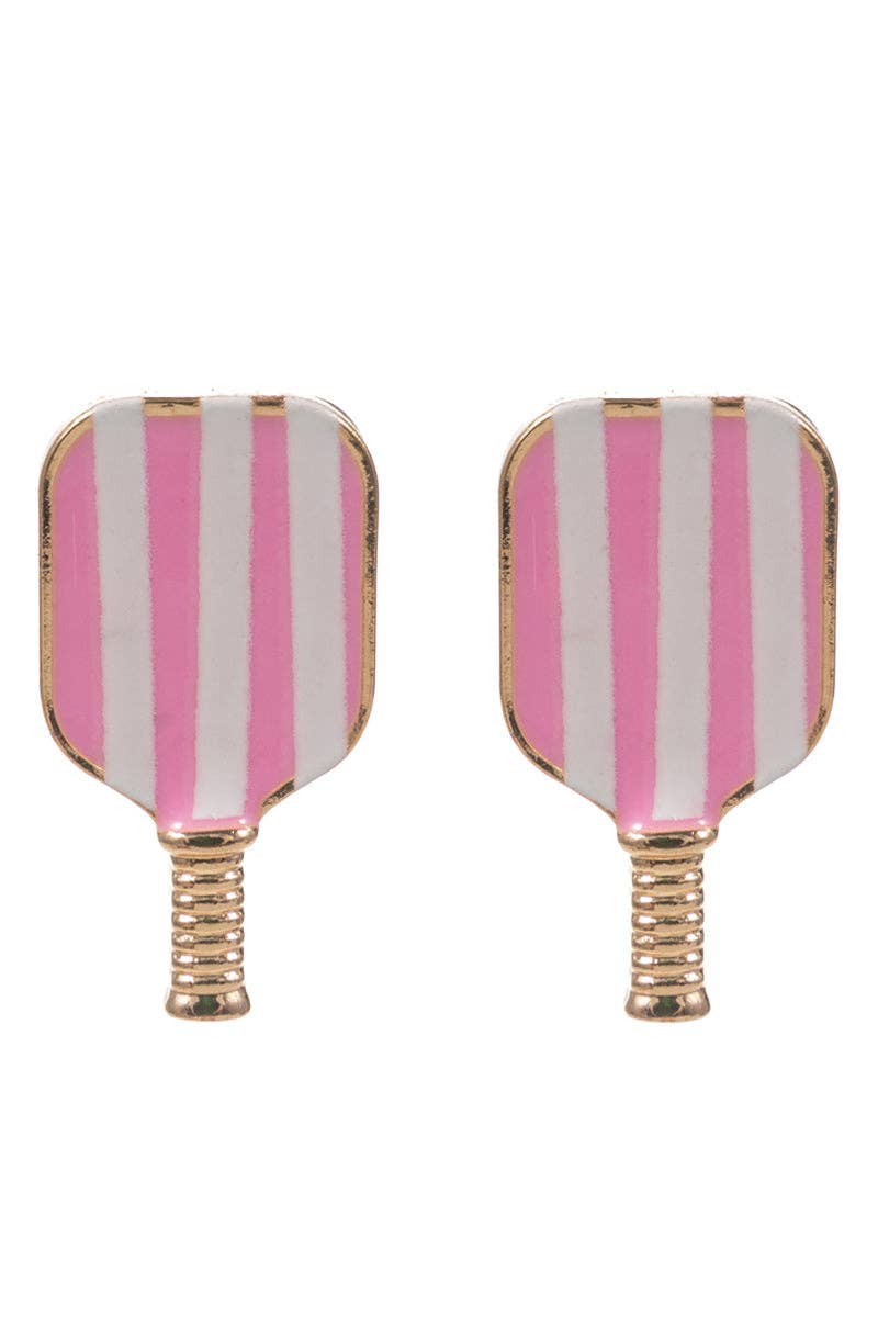 Pickleball Post Earrings for Women – Striped Enamel Paddle Design ONE PK