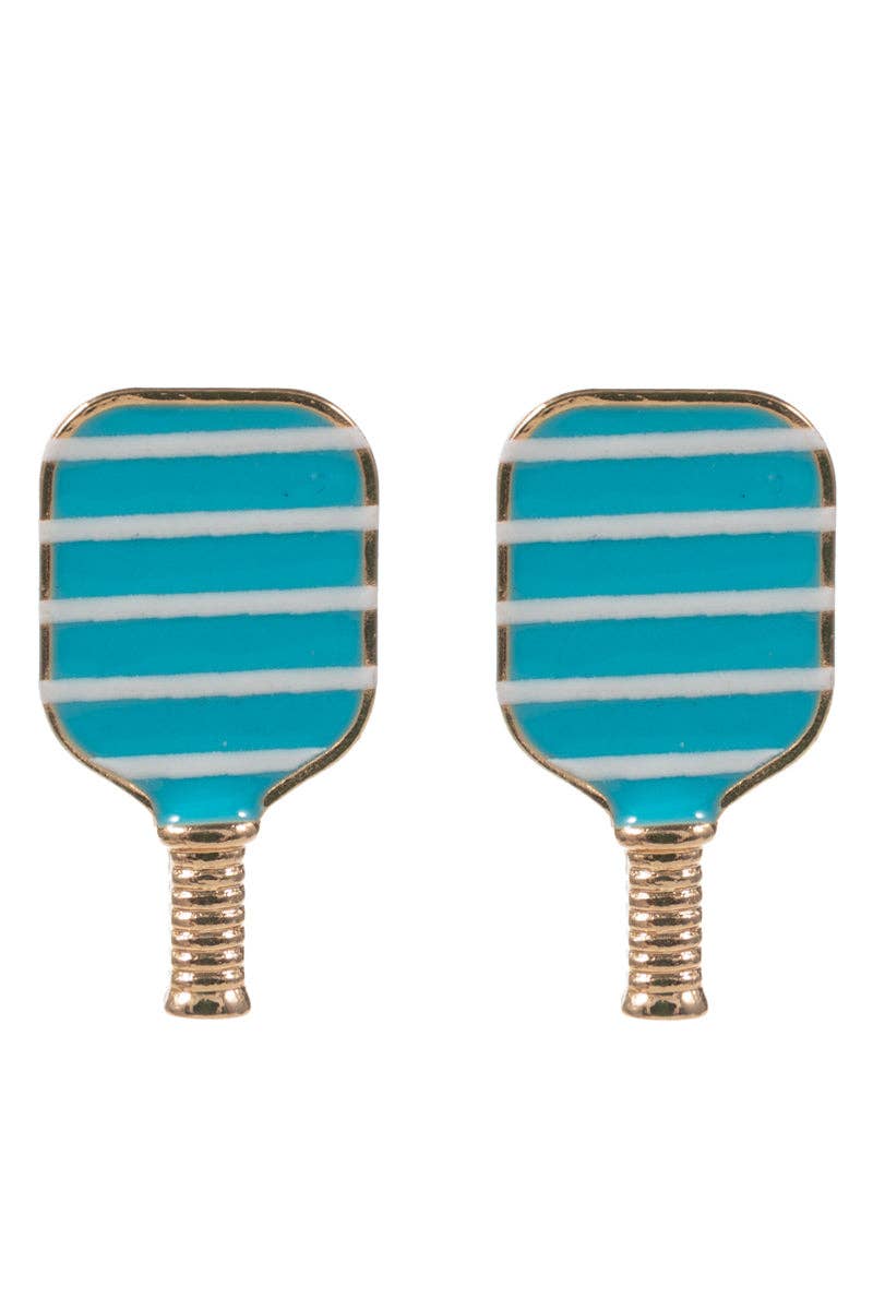 Pickleball Post Earrings for Women – Striped Enamel Paddle Design - Nifty Decor & More