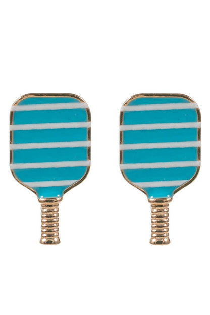 Pickleball Post Earrings for Women – Striped Enamel Paddle Design - Nifty Decor & More