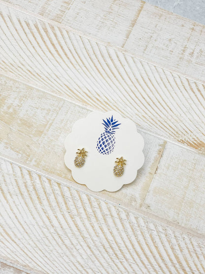 Pineapple Stud Earrings, mini tropical charm enamel jewelry, brighten up your style, unique gift for pineapple lovers Stud Earrings Gold