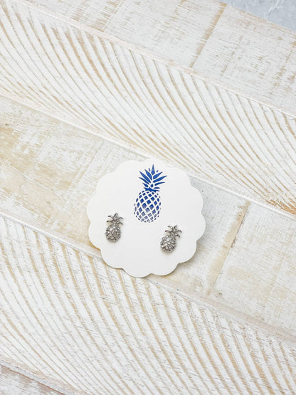 Pineapple Stud Earrings, mini tropical charm enamel jewelry, brighten up your style, unique gift for pineapple lovers Stud Earrings Silver