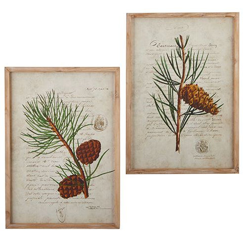 RAZ - 22" Pinecone Branch Framed Wood Print Christmas Wall Décor   