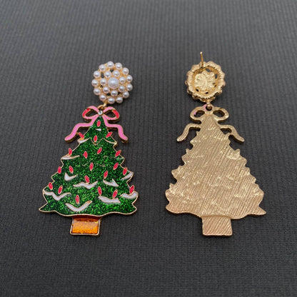 Pink Bow Christmas Tree Dangle Earrings - Nifty Decor & More
