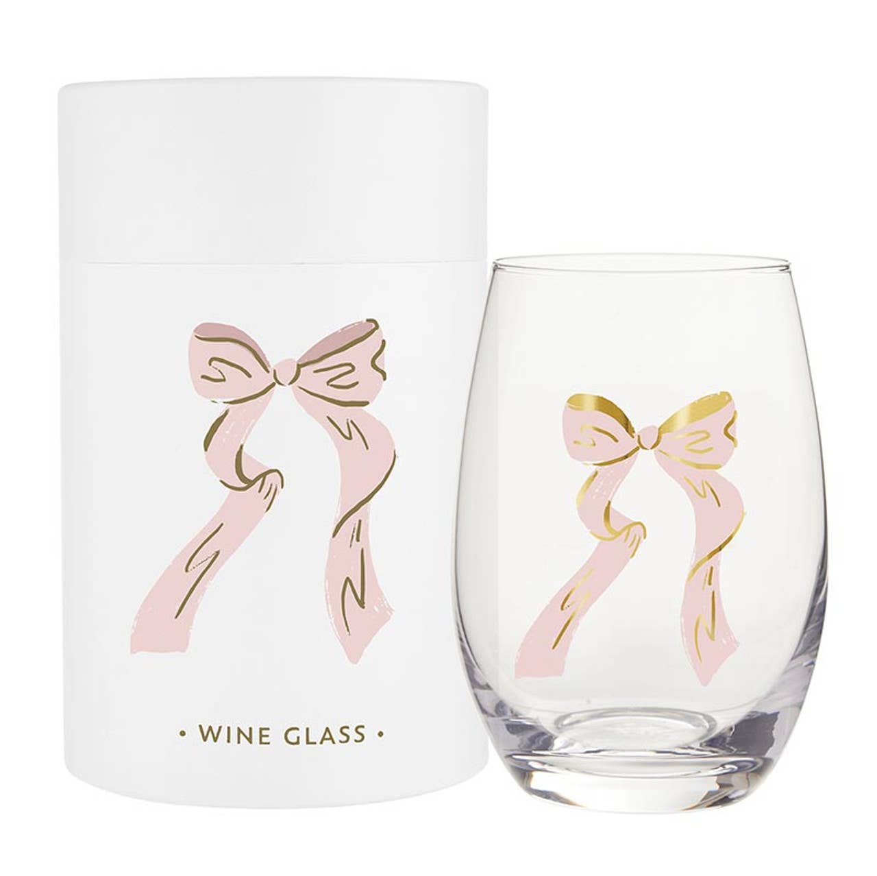 Pink Bow Stemless Wine Glass - Tumblers
