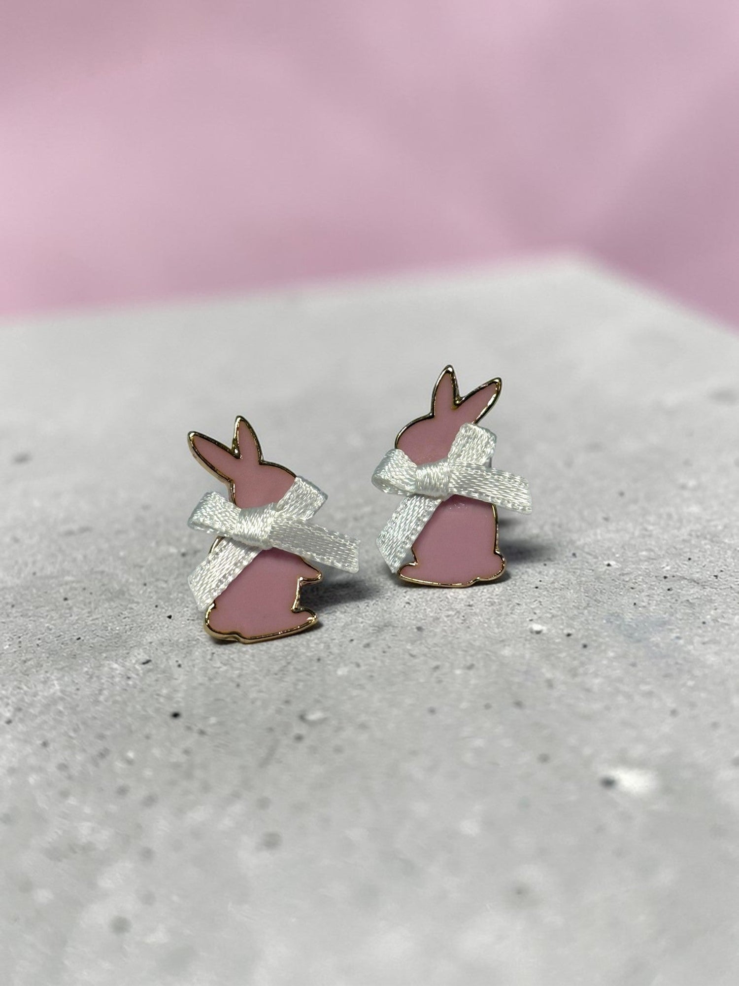 Pink Bunny Stud Earrings with White Bows – Adorable Easter & Springtime Jewelry - Nifty Decor & More