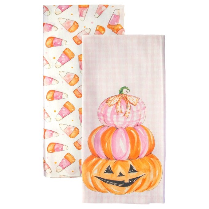 Pink Candy Corn Cotton Tea Towels s2 Rosanne Beck Halloween - Nifty Decor & More