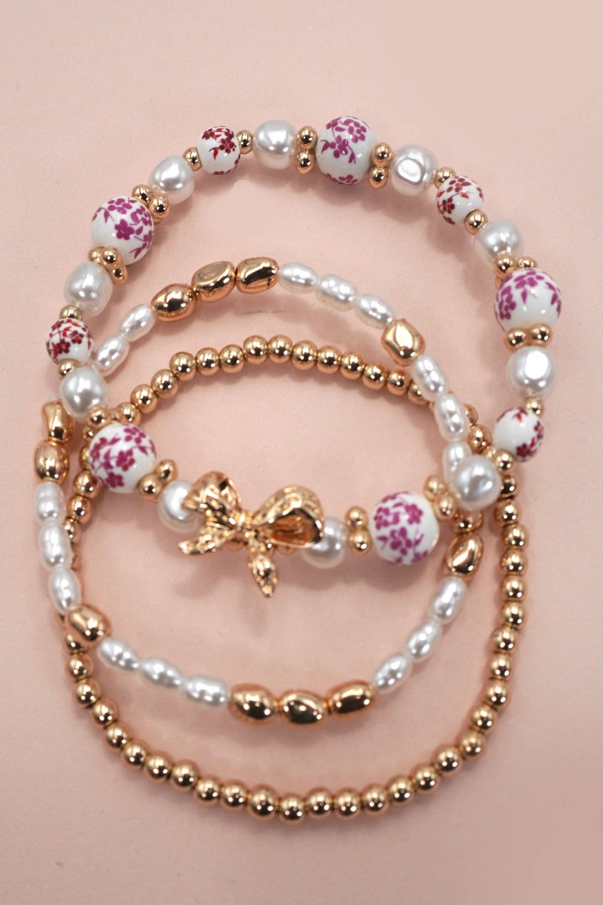 Pink Ceramic Porcelain Bow Multi Layer Bracelet - Nifty Decor & More