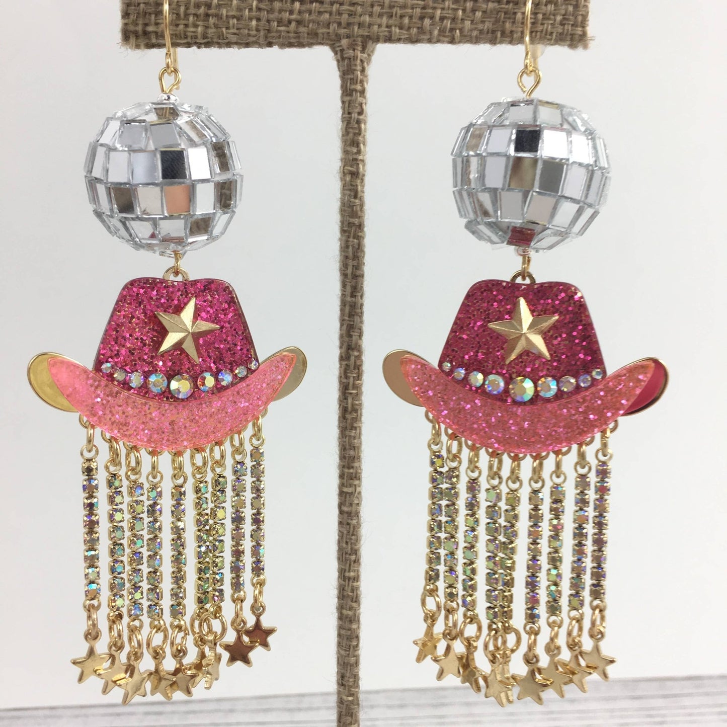 Pink cowboy hat w/ rhinestone tassels