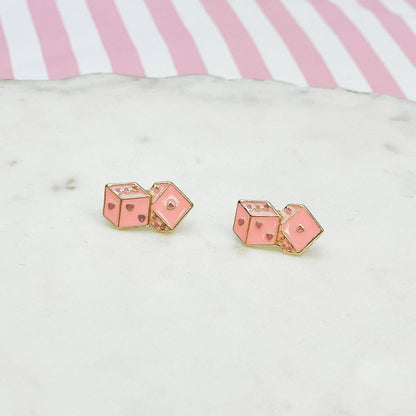 Pink Dice Signature Enamel Earrings, Fun & Playful Studs to Elevate Your Style, Ideal Gift for Her - Nifty Decor & More