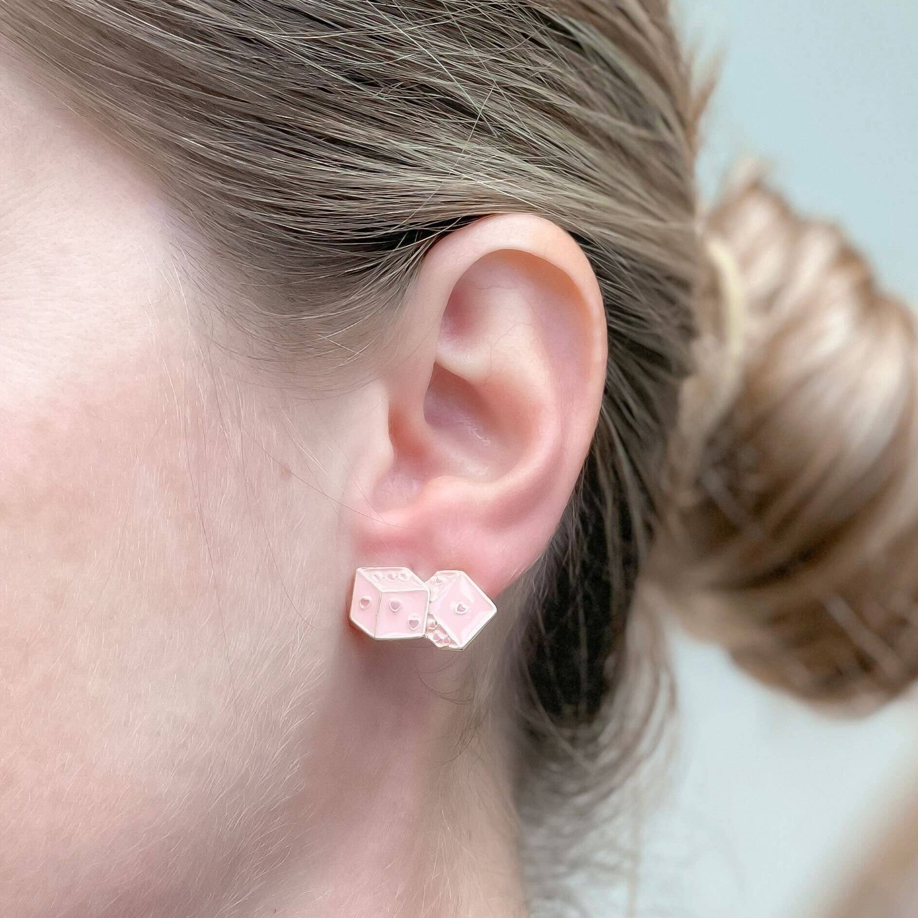 Pink Dice Signature Enamel Earrings, Fun & Playful Studs to Elevate Your Style, Ideal Gift for Her - Nifty Decor & More