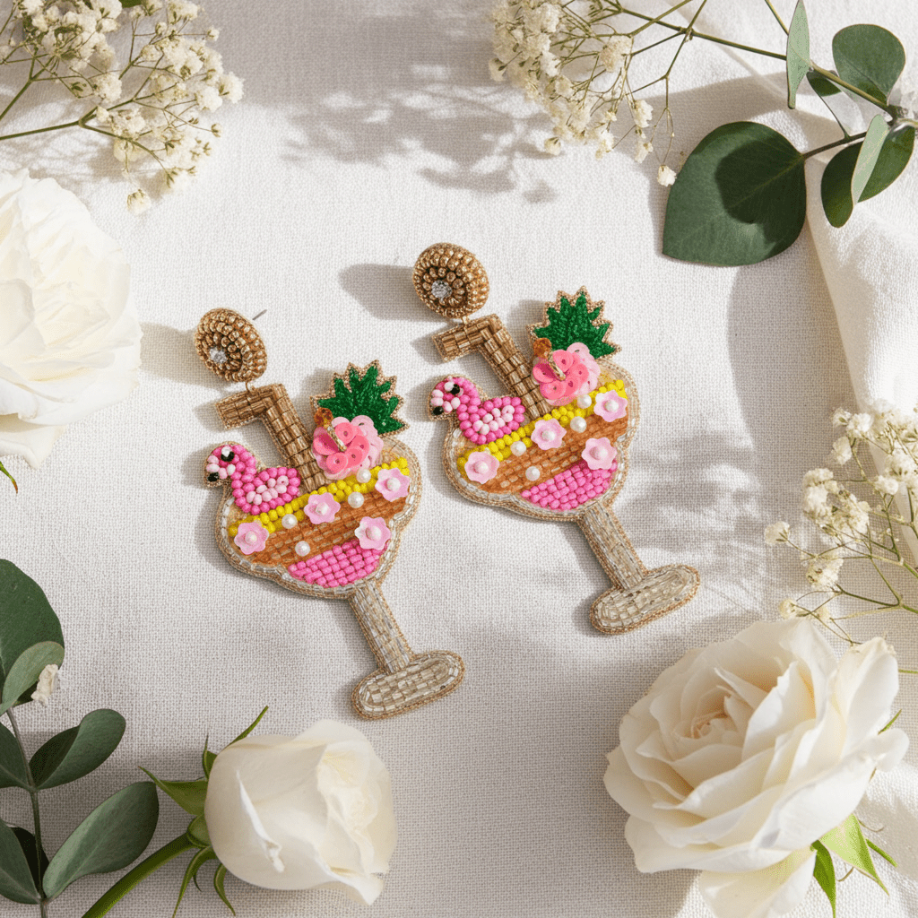 Pink Flamingo Cocktail Earrings - Nifty Decor & More